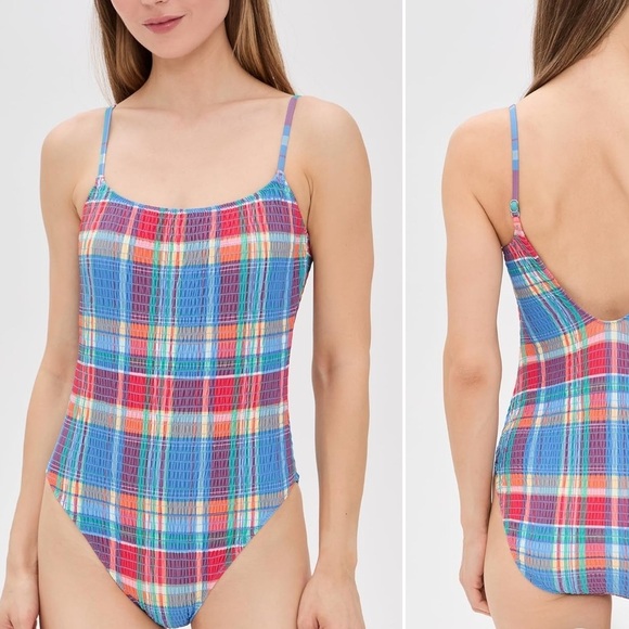 Polo by Ralph Lauren Kennedy Madras Plaid One Piece Swimsuit - Picture 1 of 7